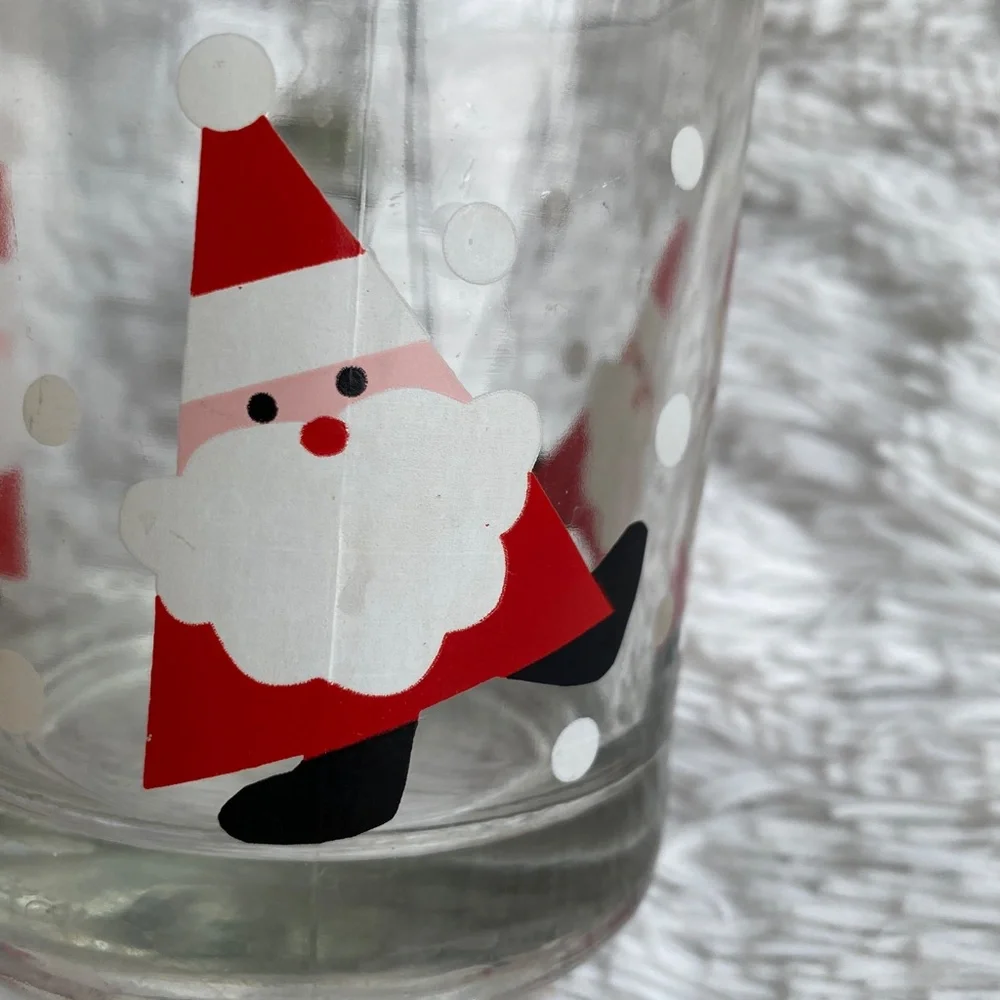 CRATE & BARREL Dancing Santas Glass Cocoa Coffee Mug